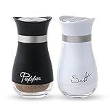 Lonffery Salt and Pepper Shakers Set - Salt Containers for Gifts, Kitchen Decor, Home, RV, Camp, BBQ, 4 oz Farmhouse Spice Dispenser with Glass Bottom, Black and White, Set of 2