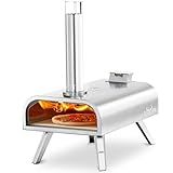 BIG HORN OUTDOORS 16" Woodfire Pizza Stone Oven, 1112°F Outdoor Stainless Pizza Cooker, Portable for Party Usage, Sliver