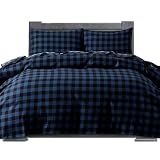 Elegant Comfort Soft 4-Piece 100% Turkish Cotton Flannel Sheet Set - Premium Quality, Deep Pocket Fitted Sheet, Ultra Soft, Cozy Warm Flannel Sheets - King, Buffalo Check Blue
