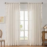 Farmhouse Curtains 84 Inches Long 2 Panels Natural Linen Textured Ruffle Curtains for Bedroom Living Room, Rod Pocket Privacy Flowy Drapes Semi-Sheer Cottage Scalloped Edge Curtain Set, W47xL84 Inch