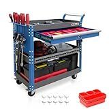 AIRAJ PRO Heavy Duty 3 Tier Rolling Tool Cart,440LBS Mechanic Tool Cart with Drawers,Utility Industrial Service Carts with Hooks,Drawers and Locking System,for Mechanic, Warehouse, Garage, Workshop