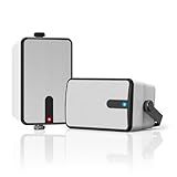 Plyee Audio 250W Outdoor Bluetooth Speakers, Wireless Sync Between Speakers, IPX5 Waterproof, Powerful Bass, Wall Mount for Patio, Porch, Gazebo, Garage, 2-Pack, White(MZ-632)