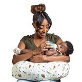 Boppy Nursing Pillow - Firm, Ergonomic U-Shaped Bottle and Breastfeeding Pillow with High Lift for Comfort and Support, Spacious Surface - Neutral Plants and Animals
