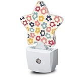 Vintage Groovy Flowers Night Light Plug-in Dusk to Dawn Smart Sensor White Led Nightlight for Bedroom Bathroom Kitchen Hallway Stairs Energy Efficient Decor Desk Lamp
