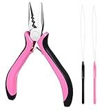 Hair Extension Pliers, 3-Hole Hair Extension Tools Set with 2PCS Clamp for Micro Nano Rings, Pink Tool for Extension Application Removal