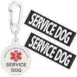 2 Pack Service Dog Patches and Service Dog ID Tag with Red Medical Alert Symbol, with 5x1.5 Inch Hook and Loop Removable Durable Patches Fits Collars Harnesses and Vests