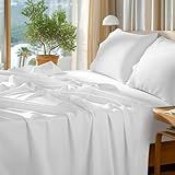 SONORO KATE 100% Egyptian Cotton Sheets Set - 1000 High Thread Count, Luxury 5-Star Hotel Sateen Bed Sheets, Soft, Breathable Long Staple Sheets, Fit up to 16" - 4 PC (White,King)