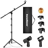 InnoGear Microphone Stand, Tripod Boom Arm Floor Mic Stand Height Adjustable Heavy Duty with Carrying Bag 2 Mic Clips 3/8" to 5/8" Adapter for Singing Podcast for Blue Yeti Shure SM58 SM48 Samson Q2U