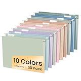 SUNEE Hanging File Folders, 50 Pack Letter Size Hanging File Folders with 1/5-cut Tabs, Stay Organized for Your Home and Office Bulk File, Documents and Paper, 10 Pastel Colors