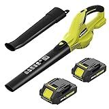 SEYVUM Leaf Blower, 20V Cordless Blower with 2 x 2.0Ah Battery, Electric Leaf Blowers for Lawn Care, 320 CFM 150 MPH Battery Powered Leaf Blower, for Patio, Garden Cleaning, Fast Charger