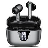 Nequga Wireless Earbuds Bluetooth Headphones, 50H Playtime Ear Buds with Mic, LED Digital Display Charging Case, IPX7 Waterproof, Deep Bass Stereo, in-Ear Earphone for iPhone Andriod Phone - Ink