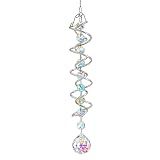 H&D HYALINE & DORA 20.5in Crystal Sun Catcher,Colorful Hanging Suncatcher with Octagonal Beads and Chain,Gazing Ball Spiral Tail,Rainbow Crystals for Indoor Outdoor Garden Decoration