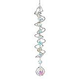 H&D HYALINE & DORA 20.5in Crystal Sun Catcher,Colorful Hanging Suncatcher with Octagonal Beads and Chain,Gazing Ball Spiral Tail,Rainbow Crystals for Indoor Outdoor Garden Decoration