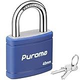 Puroma Keyed Padlock with 2 Keys Alike, 1.1 Inch Locker Lock 40mm Heavy-Duty Locks for Gate Fence Hasp Cabinet Toolbox School Gym Locker (Blue)
