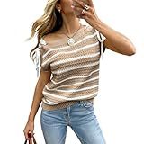 Truwelby Women's Sweater Vest Striped Pullover Crew Neck Cap Sleeve Knit Sweater 2026 Spring Lightweight Summer Tank Tops (Khaki Stripe, L)