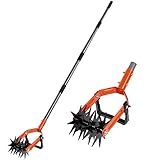 Walensee Rotary Cultivator Tool, Adjustable Garden Hand Tiller with Stainless Steel Pole, 2-in-1 Garden Weeder and Crumbler Soil Cultivator Tool with Weeding Knife for Soil Mixing or Reseeding Grass