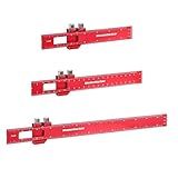 Draxzor 3PCS Woodworking Ruler Set, Precision Pocket Ruler with Adjustable Slide Stop, Aluminum Alloy Measuring Tool for Marking & Scribing, Metal T-Track Square Rulers, Inch and Metric (6", 8", 12")