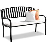 Maemttes Outdoor Bench Garden Bench, Weatherproof Anti-Rust Heavy-Duty Outside Benches Clearance, Wrought Iron Metal Bench for Front Porch, Patio, Park