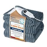 Bedsure GentleSoft Heated Blanket Throw - Soft Ribbed Flannel Electric Blanket, Gifts for Grandma (50x60 inches, Grey)