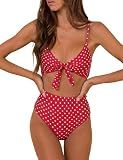 Blooming Jelly Womens High Waisted Bikini Set Polka Dot Bathing Suit M Red