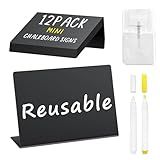 PigPotParty 12 Pcs Food Labels for Party Buffet w/Cleaning Spray, 4"x3" Mini Chalkboard Signs for Food Display, Table Place Cards - Name Tags- Small Chalk Board Signs, w/ 2 Markers