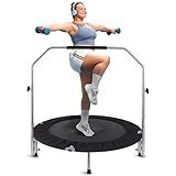 SereneLife 40" Foldable Mini Trampoline - Compact Fitness Trampoline for Kids Adults, Exercise Rebounder with Adjustable Foam Handle, Indoor/Garden Workout Equipment, Max Load 220 lbs, Black