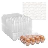 Stockroom Plus Clear Plastic Egg Cartons - 48 Count Set - 12-Count Reusable with Date Label Stickers - Egg Containers for Storage & Organization