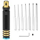 QWORK Model Scriber Resin Carved Scribe Line Cutting Tool, Chisel Set with Tungsten Steel Blades - 7 Sizes (0.1 to 2.0 mm), for Scale Model, Carving Cutting