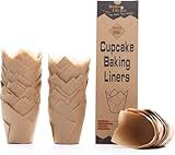 Bake Choice 200pcs Natural Tulip Cupcake Liners for Baking Cups Unbleached European Parchment paper Tulip Muffin Liners, Cupcake Wrapper for Party, Christmas