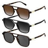 konqkin Retro Aviator Sunglasses for Women Men:Polarized Trendy Vintage 70s Rectangle Mens Womens Shades Sun Glasses UV Protection (Brown+Grey+Tigerspot,54mm)