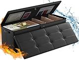 ENGPOW Storage Ottoman, Fireproof Folding Bench with Lock(15”x 43”x15”), Water-Resistant ＆ Heat Insulation Large Storage Chest with Handles＆2 Extra Boxes Safe for Living Room, Bedroom, Home, Black