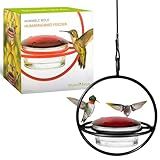 Mosaic Birds Hummingbird Feeder for Outdoors Hanging, 3.4 OZ Hummingbird Feeders, Glass Bowl with 4 Feeding Ports, Leak Proof Lid & Circular Perch, Black Bird Feeder, Unique Hummingbird Feeders