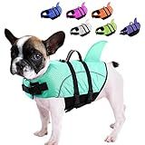 Queenmore Small Dog Shark Life Jacket - High Buoyancy Puppy Life Preserver for Swimming, Boating, Kayaking - Reflective Light Dog Lifesaver with Strong Rescue Handle (Light Blue, XS)
