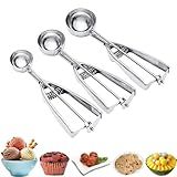 Ice Cream Scoop, 3Pcs Cookie Scoop Set, Stainless Steel Ice Cream Scooper with Trigger Release, Large/Medium/Small Cookie Scooper for Baking, Cookie Scoops for Baking Set of 3 with Cookie Dough Scoop…