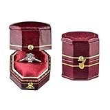 TAIMY Classical Victorian Style Wedding Tiny Ring Box, Handcrafted Gift Ring Box Proposal Pocket Size Small Keepsake Jewelry Box (Red, Octagon)
