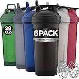 Hydra Cup - 6 Pack - 28oz Shaker Bottles | Protein Shaker Cups with Whisk Ball, Leak-Proof, Carry Handle | BPA-Free Gym Mixer for Protein Powder, Mixing Supplements