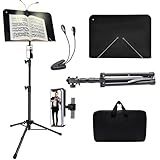 Sheet Music Stand with Light and Phone Holder, 57" Portable Music Stand for Sheet Music High Stability, Height Adjustable Music Stands with Carrying Bag(33-57inch, Plate without hole)