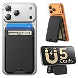 Fanseesy for MagSafe Wallet with Stand, 5 Card Holder, Slim Leather Magnetic Wallet for iPhone 17/16/15/14/13/12 Pro Max Plus Air Series, 3 Card Slots & 1 Cash Slot,Black