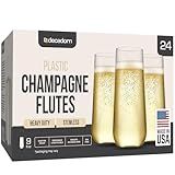DECADORN Clear Stemless Champagne Flutes Plastic 24 Pack - 9oz Plastic Champagne Glasses - Durable and Sturdy Mimosa Glasses For Parties - Shatterproof, Recyclable, BPA-Free, Smooth Rims.