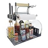 Grill Caddy,BBQ Condiment Organizer for Outdoor, Camping Tailgating Picnic Kitchen Storage Caddy Kitchen Organizer for Camper Magnetic Tool Holder with Paper Towel Holder with Handle Portable