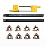 Zouzmin Lather Threading Tool Bit Set External Internal Threading Boring Bars Turning Tool Holders with 11IR AG60 16ER 16IR AG60 Carbide Threading Inserts (2pcs Boring Bars + 16ER IR AG60)