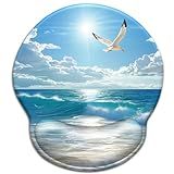 LIMKRIAN Beach Ocean Wave Mouse Pad with Wrist Rest, Ergonomic Mouse Pad Wrist Support with Non-Slip Pain Relief PU Base, Funny Computer Mousepad, Cute Office Supplies Home Desk Accessories Decor