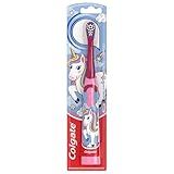 Colgate Kids Battery Powered Toothbrush, Kids Battery Toothbrush with Included AA Battery, Extra Soft Bristles, Flat-Laying Handle to Prevent Rolling, Unicorn Toothbrush, 1 Pack