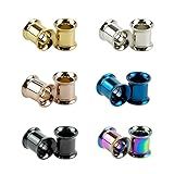 B BodyPJ Sparkles 6Pairs-Mix color Surgical Steel Screw Tunnel Plugs Hollow Ear Expander Gauge Piercing (6Pairs Mix Color 10mm(00g))