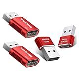 BUISAMG Data Blocker, USB A & USB C Data Blocker for Any USB C Mobile Phone Quick Charge, Protect Against Juice Jacking, Refuse Hacking, Only Safe Charging. (4-Pack) (Red)