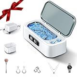 SUNPOW Ultrasonic Jewelry Cleaner Machine– Dual Chambers for Contact Lenses & Jewelry, 45kHz Sonic Cleaner for Silver & Gold, Rings, Earrings, Glasses, Watches, Necklaces – Quiet 45dB, Deep Cleaning