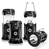 DIBMS 4-Pack Solar Camping Lantern, Collapsible LED Solar USB Rechargeable Lantern Flashlight Emergency Hanging Lights for Camping Hurricanes Power Outages Indoor Outdoor(Modern-Black)