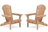 Wooden Folding Adirondack Chair Set of 2, Half Pre-Assembled Wood Lounge Chair for Outdoor Patio Garden Lawn Backyard Deck Pool Beach Firepit Light Brown