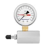 MEASUREMAN 2” Air Pressure Gauge, 0-15 PSI, Black Steel Case, Red Memory Pointer, Brass Fittings, Durable Plastic Lens, Radial Mount for Accurate Pressure Monitoring