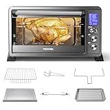 TOSHIBA AC25CEW-BS Large 6-Slice Convection Toaster Oven Countertop, 10-In-One with Toast, Pizza and Rotisserie, 1500W, Black Stainless Steel, Includes 6 Accessories